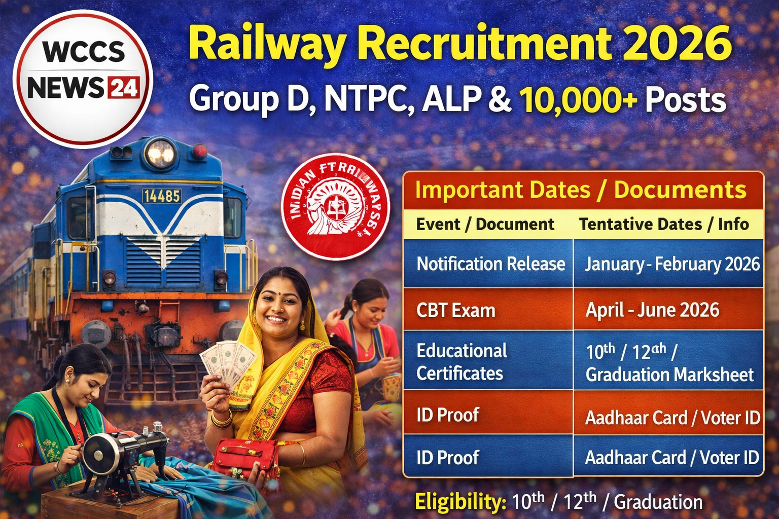 रेलवे भर्ती 2026 (RRB Recruitment): ग्रुप D, NTPC, ALP सहित विभिन्न पदों पर भर्ती की संभावना