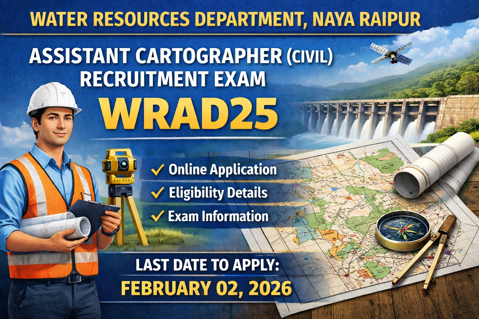 जल संसाधन विभाग नवा रायपुर में सहायक मानचित्रकार (सिविल) पदों हेतु ऑनलाइन आवेदन – WRAD25
